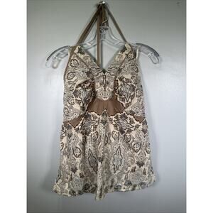 Y2K Lane Bryan Floral Halter Top SZ 18 Paisley‎ Embellished Gems Tan Teal Linen